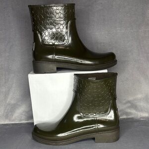 Coach Olive Green Signature Rubber Rain Boots Women’s 9B Waterproof Logo